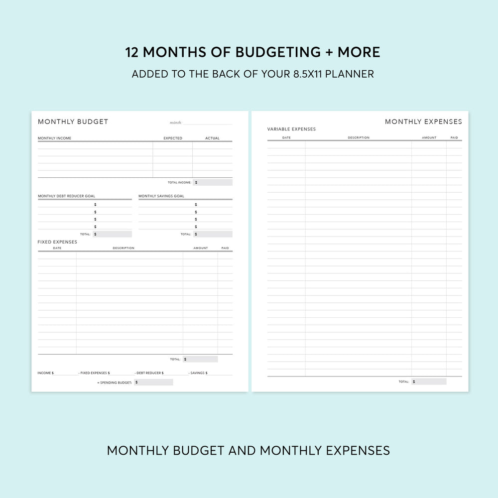 Budget Planning Section - for 8.5x11 Planners