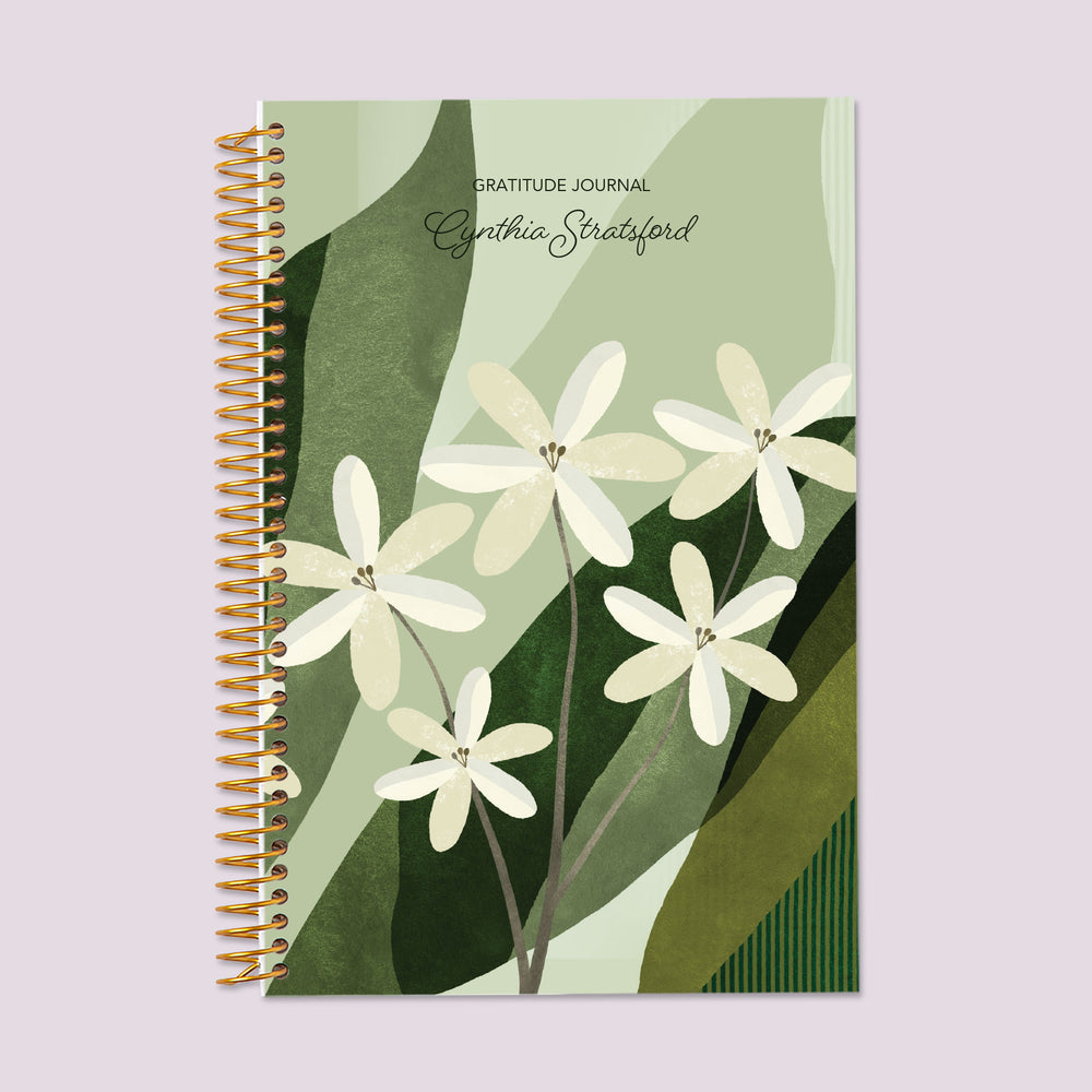 Gratitude journal with an Abstract Florals Green cover, perfect for recording daily reflections and celebrating life’s little moments.