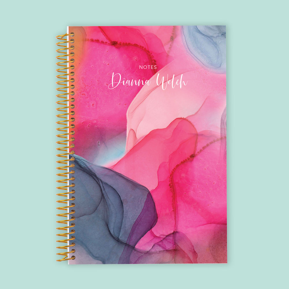 6x9 Notebook/Journal - Hot Pink Gray Flowing Ink