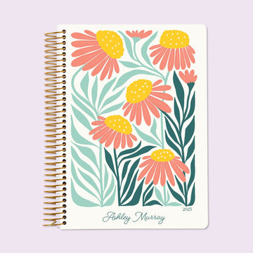 6x9 Self Care Planner - Artful Flowers Pink Green Orange
