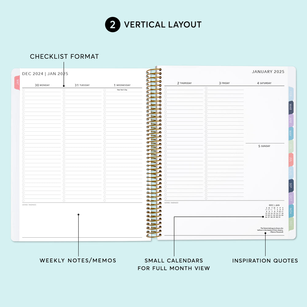 a spiral - bound planner with the words vertical layout