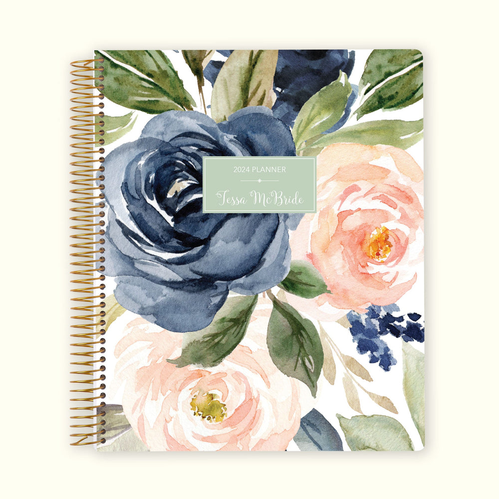 8.5x11 Monthly Planner - Navy Blush Roses
