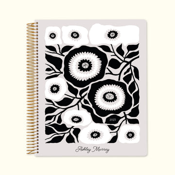 8.5x11 Monthly Planner - Artful Flowers Black and White
