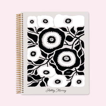 8.5x11 Teacher Planner - Artful Flowers Black and White