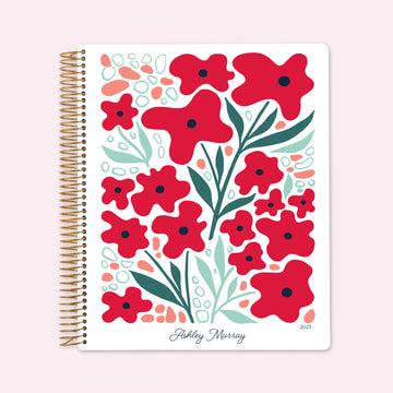 8.5x11 Teacher Planner - Artful Flowers Red Flowers