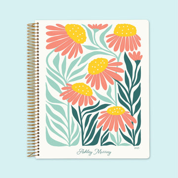 8.5x11 Weekly Planner - Artful Flowers Pink Green Orange