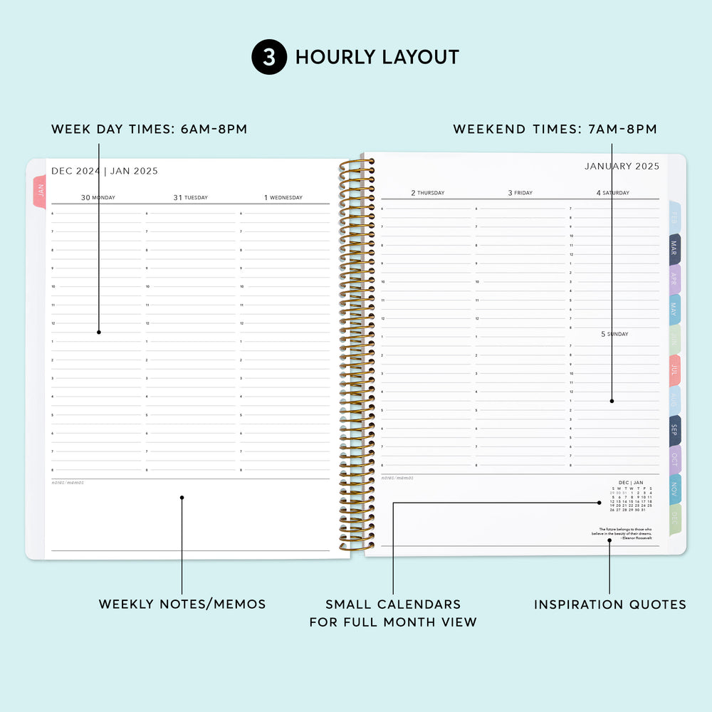 a spiral bound planner with the words, weekly and daily