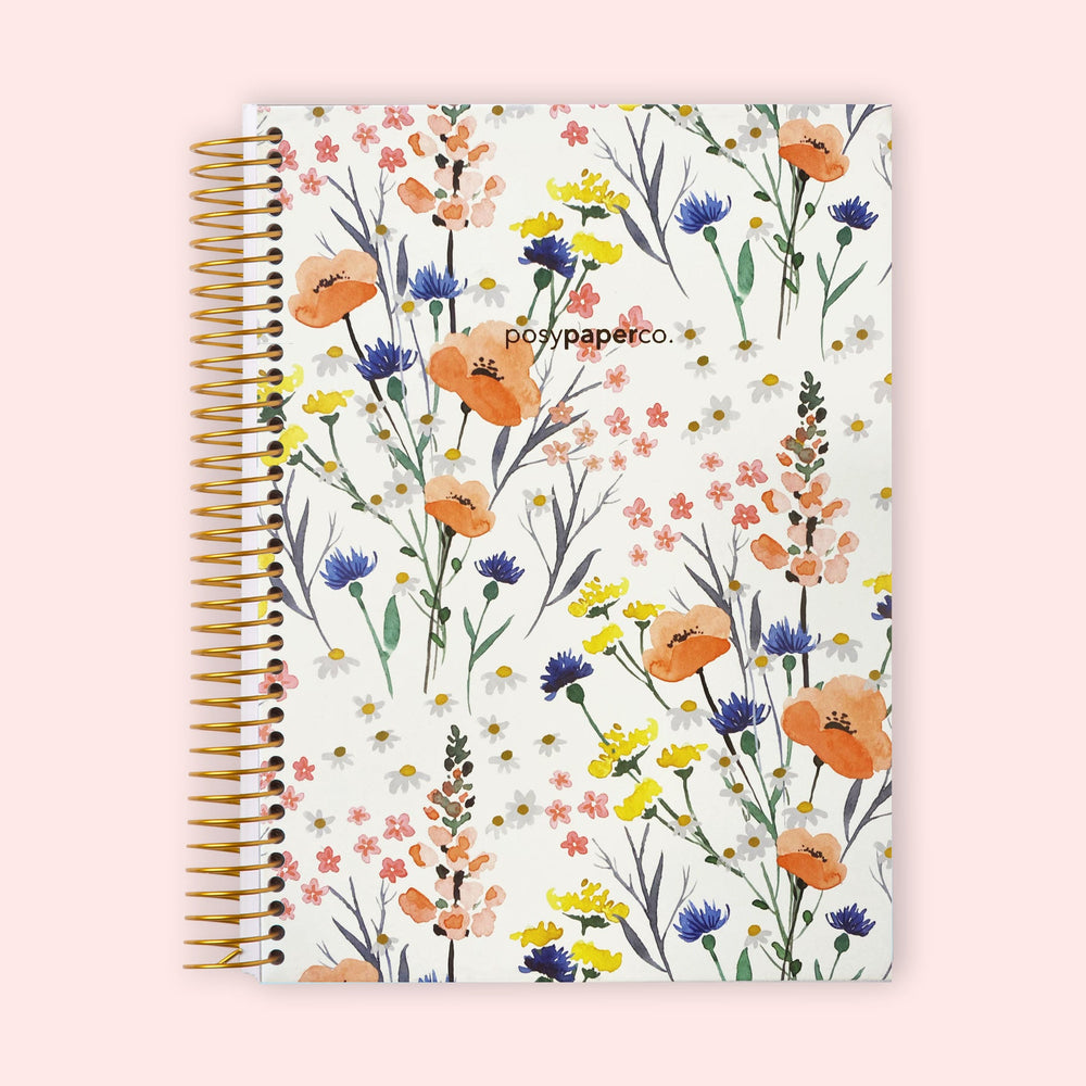 6x9 Hardcover Monthly Planner - Field Flowers Blue