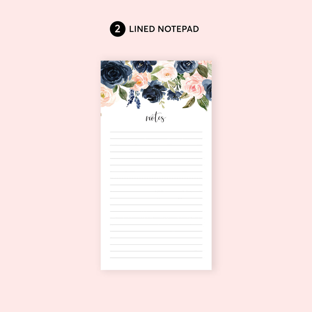 
                  
                    6x9 Weekly Planner and Lined Notepad Set - Navy Blush Roses
                  
                