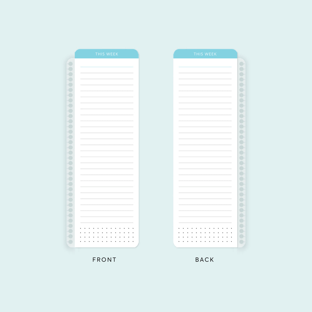 Light blue pagemarker offers a smudge-resistant, wet-erase surface to jot down key notes and reminders while keeping your week in view.