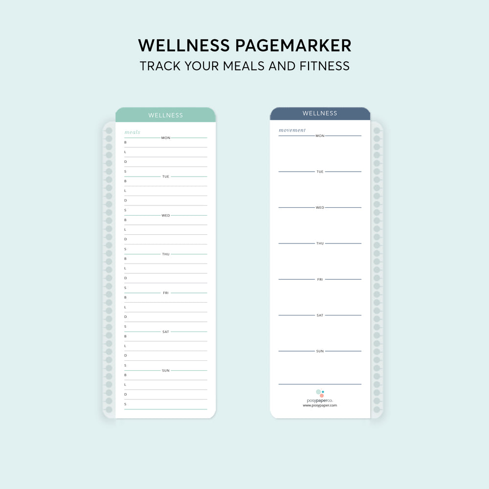 Wellness-themed pagemarker clips into your planner coil, offering a durable, glossy surface to track self-care habits and daily wellness goals.