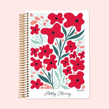 Personalized Recipe Book - Artful Flowers Red Flowers