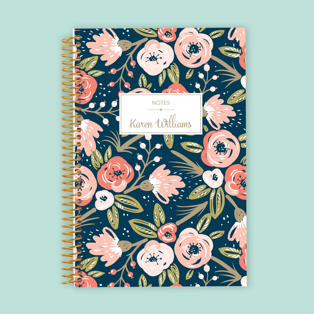 6x9 Notebook/Journal - Navy Pink Gold Floral