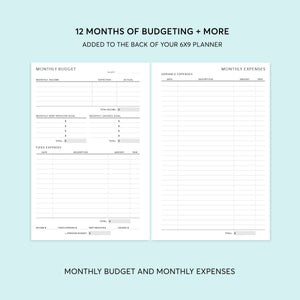 
                  
                    Preview of the budget planning pages for a 6×9 Posy planner
                  
                