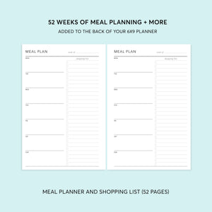 
                  
                    Preview of the meal planning pages for a 6×9 Posy planner
                  
                