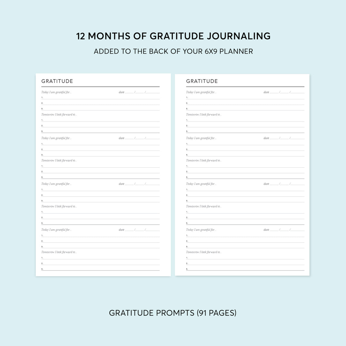 Preview of the gratitude journaling pages for a 6×9 Posy planner
