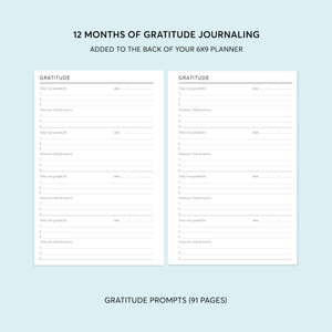 
                  
                    Preview of the gratitude journaling pages for a 6×9 Posy planner
                  
                