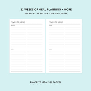 
                  
                    6×9 meal-planning add-on showing favorite meals pages
                  
                