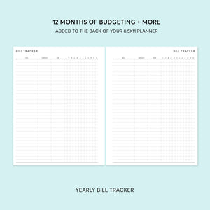 
                  
                    8.5×11 budget add-on showing yearly bill tracker pages
                  
                
