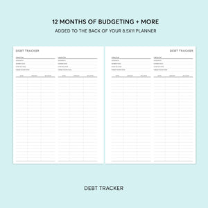 
                  
                    8.5×11 budget add-on showing debt tracker pages
                  
                