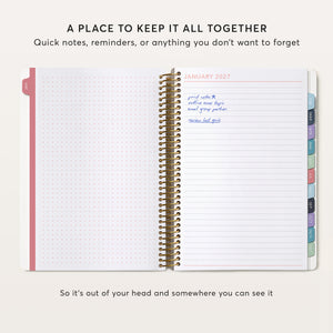 
                  
                    Student planner notes spread with dot-grid paper and handwritten reminders on lined paper.
                  
                