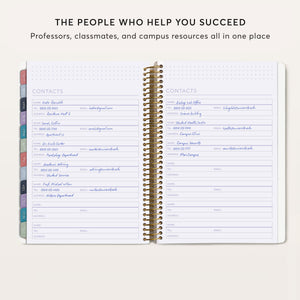 
                  
                    Student planner contact pages for professors, classmates and campus resources.
                  
                