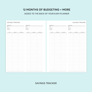 
                  
                    8.5×11 budget add-on showing savings tracker pages
                  
                