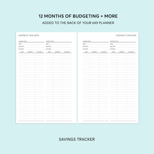
                  
                    6×9 budget add-on showing savings tracker pages
                  
                
