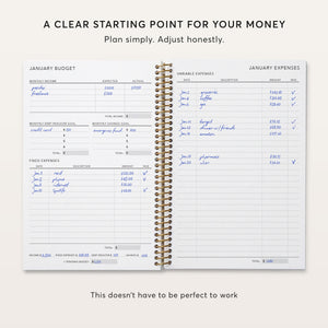 
                  
                    Budget planner monthly budget pages with income, fixed expenses and variable expenses.
                  
                