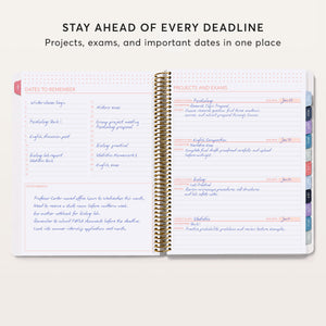 
                  
                    Student planner pages for dates to remember, projects and exams.
                  
                