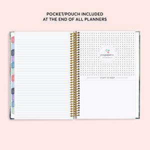 
                  
                    Lined notes page beside the planner's back pocket.
                  
                