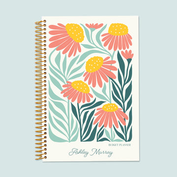 6x9 Budget Planner - Artful Flowers Pink Green Orange
