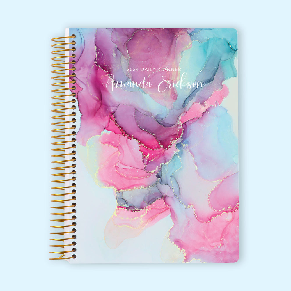 6x9 Daily Planner - Pink Blue Abstract Ink