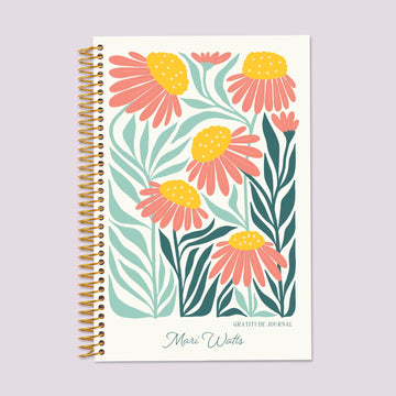 6x9 Gratitude Journal - Artful Flowers Pink Green Orange
