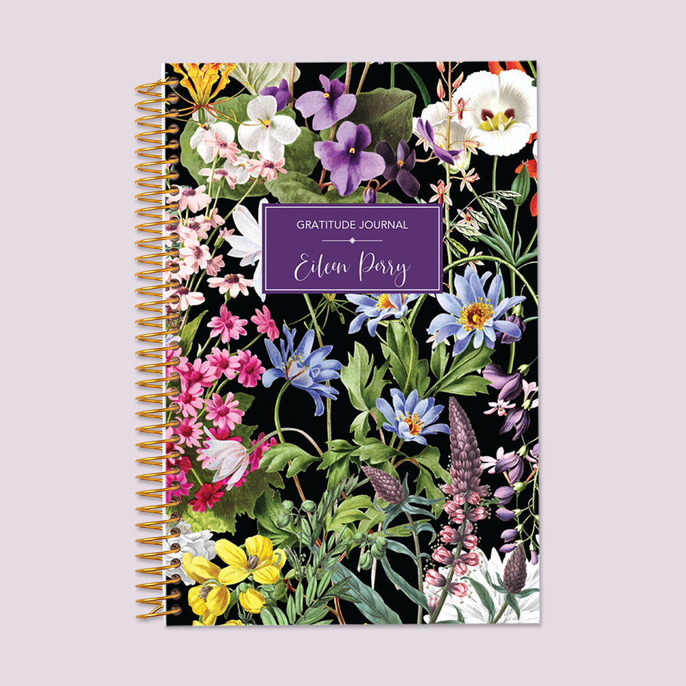 Gratitude journal with a Colorful Florals Black cover, offering an elegant space to focus on gratitude and mindfulness.