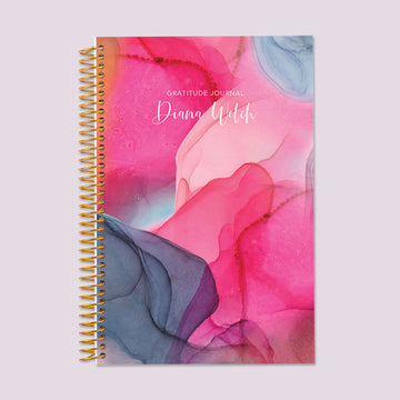 6x9 Gratitude Journal - Bright Pink Gray Flowing Ink