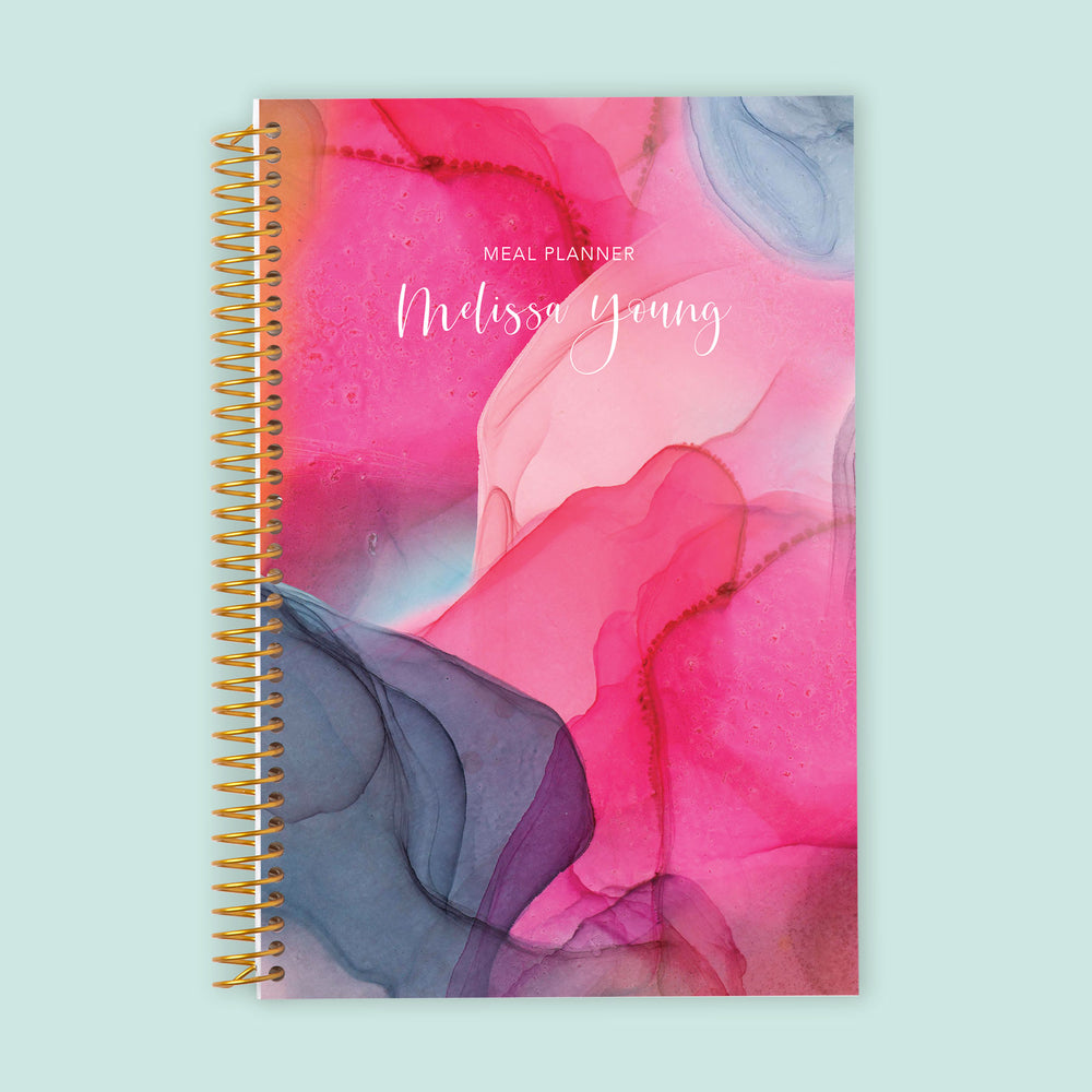 6x9 Meal Planner - Hot Pink Gray Flowing Ink