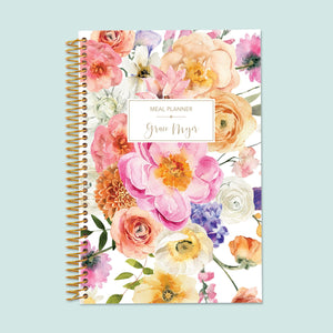 
                  
                    6x9 meal planner with a Flirty Florals Colorful cover, offering a fun and stylish way to organize your weekly meals, grocery lists, and nutrition goals.
                  
                