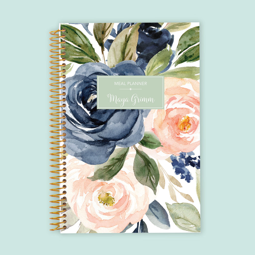 6x9 Meal Planner - Navy Blush Roses