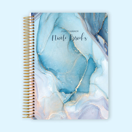 6x9 Monthly Planner - Aqua Gold Abstract Ink