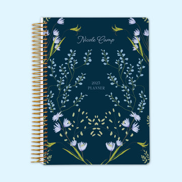 6x9 Monthly Planner - Flower Frame Blue