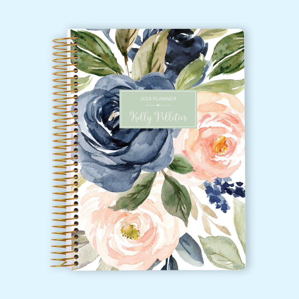 6x9 Monthly Planner - Navy Blush Roses