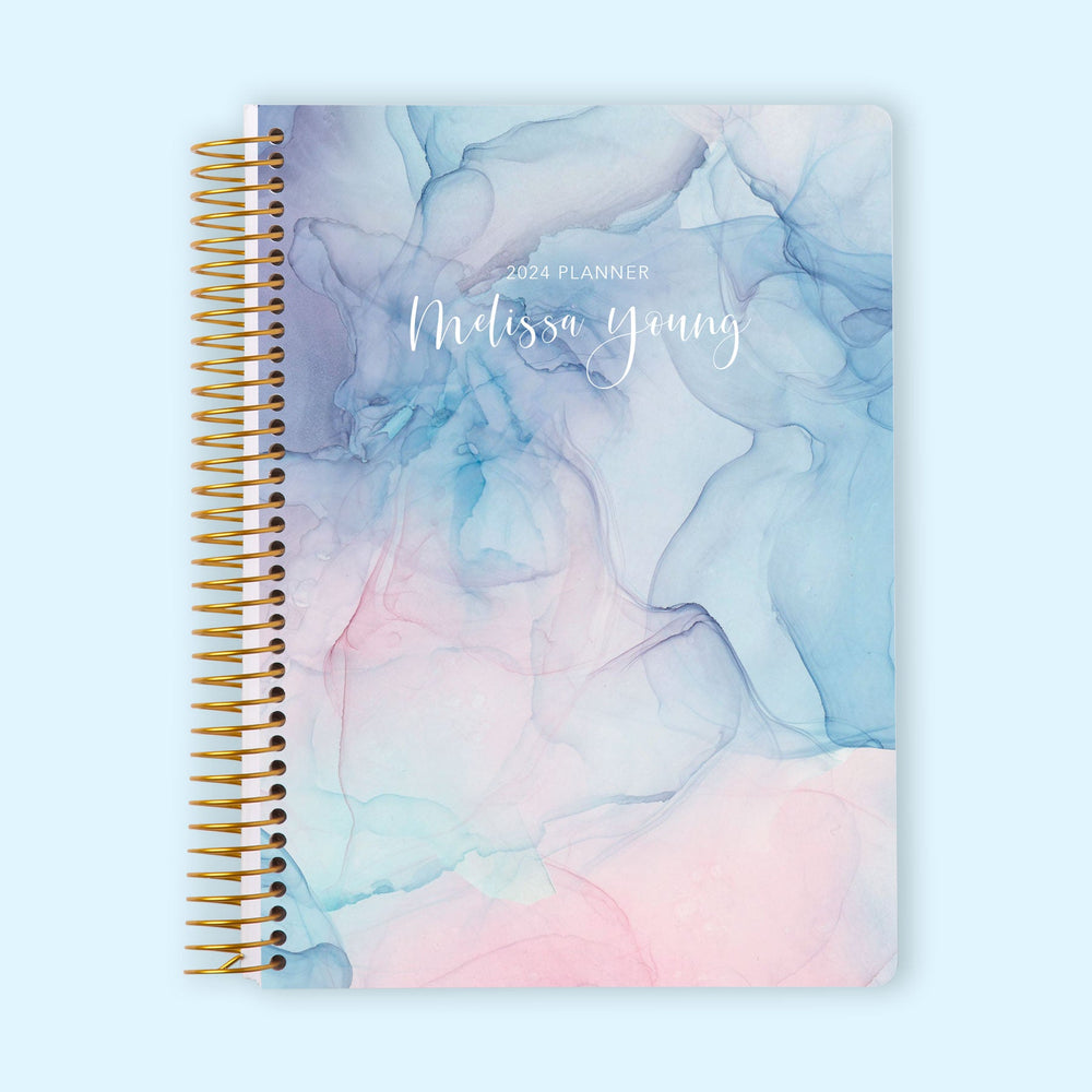 6x9 Monthly Planner - Pink Blue Flowing Ink