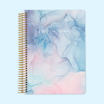 6x9 Monthly Planner - Pink Blue Flowing Ink