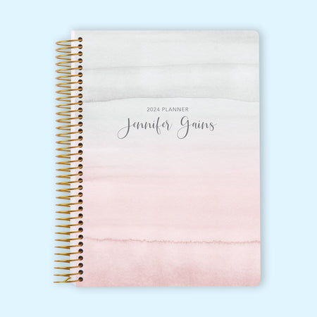 6x9 Monthly Planner - Pink Grey Watercolor Gradient