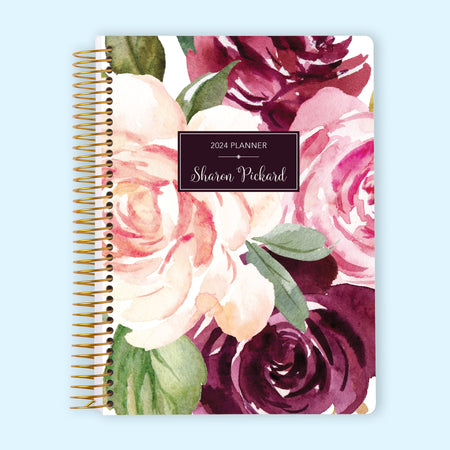 6x9 Monthly Planner - Plum Blush Roses