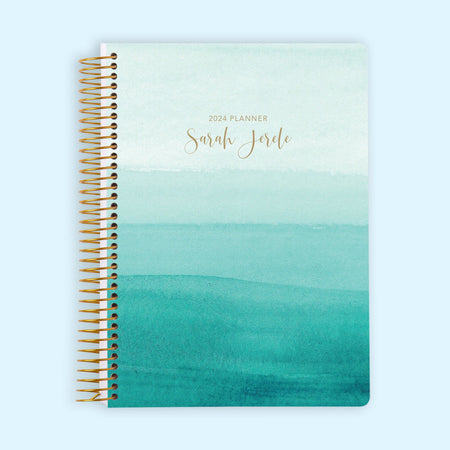 6x9 Monthly Planner - Teal Watercolor Ombré