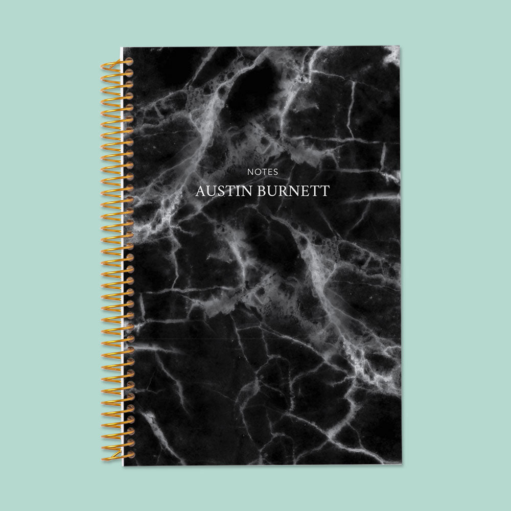 Classic black marble notebook with premium paper and a sleek, professional design for notes, journaling, and organization.