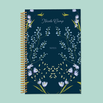 6x9 Notebook/Journal - Flower Frame Blue