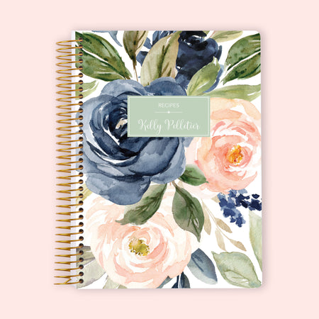 Personalized Recipe Book - Navy Blush Roses